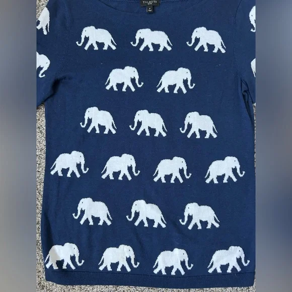 Talbots petite lightweight novelty elephant print sweater size petite - Picture 3 of 7
